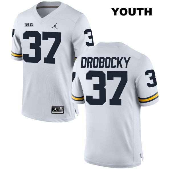 Youth NCAA Michigan Wolverines Dane Drobocky #37 White Jordan Brand Authentic Stitched Football College Jersey FV25R48RC